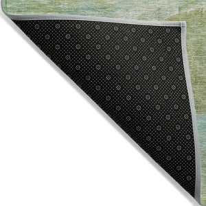 HomeRoots 8' Vibrant Round Abstract Area Rug in Green, Teal Blue & Copper – Washable for Indoor/Outdoor Use! 629951