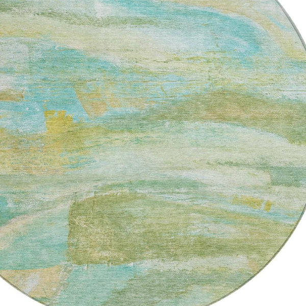 HomeRoots 8' Vibrant Round Abstract Area Rug in Green, Teal Blue & Copper – Washable for Indoor/Outdoor Use! 629951