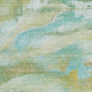 HomeRoots 8' Contemporary Abstract Area Rug in Green, Teal, Blue & Copper - Durable, Washable, Versatile Design 629952