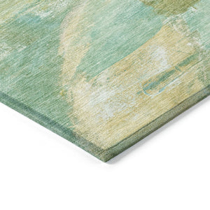 HomeRoots 9' Abstract Washable Area Rug in Green, Teal, Blue & Copper - Durable Indoor/Outdoor Style! 629953