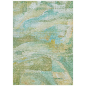 HomeRoots 9' Abstract Washable Area Rug in Green, Teal, Blue & Copper - Durable Indoor/Outdoor Style! 629953
