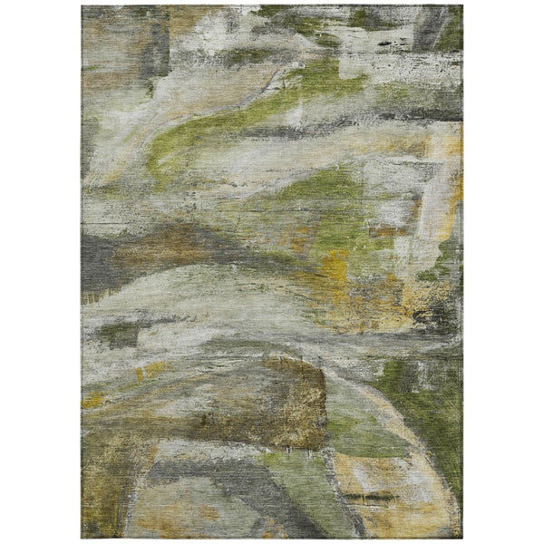 HomeRoots 5' X 8' Olive Green Abstract Indoor Outdoor Rug - Stylish, Washable, Durable for High-Traffic Spaces 629956