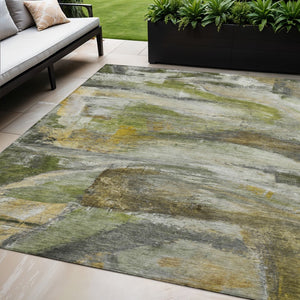 HomeRoots 5' X 8' Olive Green Abstract Indoor Outdoor Rug - Stylish, Washable, Durable for High-Traffic Spaces 629956