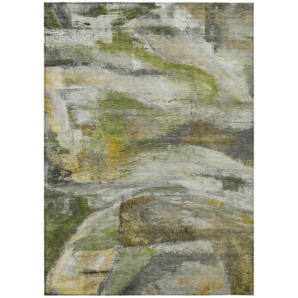 HomeRoots 5' X 8' Olive Green Abstract Indoor Outdoor Rug - Stylish, Washable, Durable for High-Traffic Spaces 629956