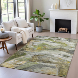 HomeRoots 5' X 8' Olive Green Abstract Indoor Outdoor Rug - Stylish, Washable, Durable for High-Traffic Spaces 629956