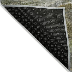 HomeRoots 8' Round Abstract Area Rug in Olive Green, Gray & Ivory - Stylish, Washable for Indoor & Outdoor Use 629957