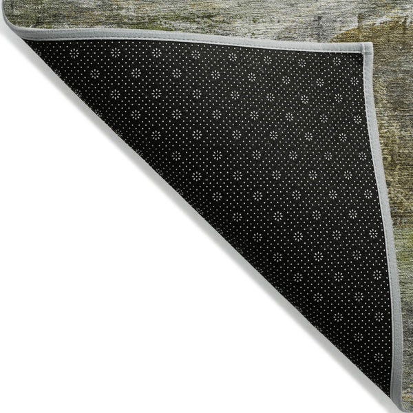 HomeRoots 8' Round Abstract Area Rug in Olive Green, Gray & Ivory - Stylish, Washable for Indoor & Outdoor Use 629957