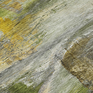 HomeRoots 8' Round Abstract Area Rug in Olive Green, Gray & Ivory - Stylish, Washable for Indoor & Outdoor Use 629957