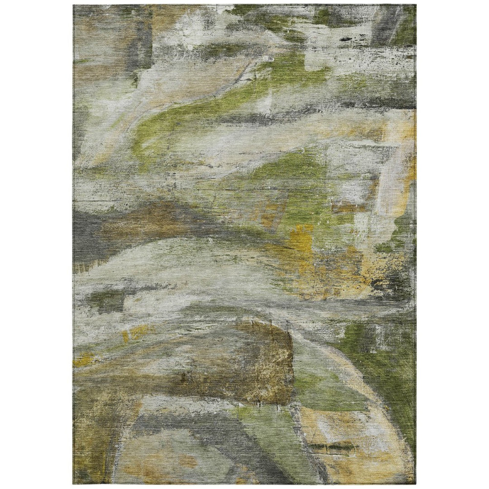 HomeRoots 8' X 10' Abstract Washable Area Rug in Olive Green, Gray & Ivory - Durable for Indoors & Outdoors 629958