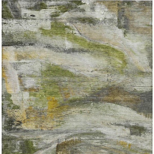 HomeRoots 8' X 10' Abstract Washable Area Rug in Olive Green, Gray & Ivory - Durable for Indoors & Outdoors 629958