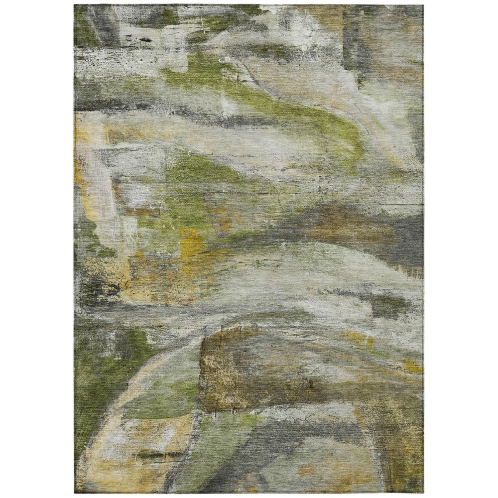 HomeRoots 9' X 12' Contemporary Olive Green Gray Ivory Abstract Washable Area Rug for Indoor & Outdoor Use 629959