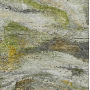 HomeRoots 9' X 12' Contemporary Olive Green Gray Ivory Abstract Washable Area Rug for Indoor & Outdoor Use 629959