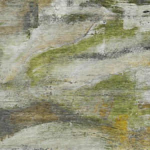 HomeRoots 10' Contemporary Olive Green Gray Ivory Abstract Area Rug - Washable, Durable, Indoor/Outdoor Use 629960