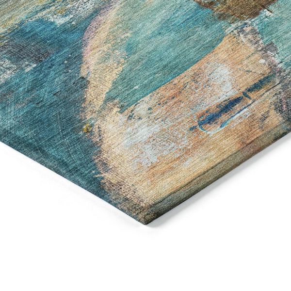 HomeRoots 5' X 8' Teal Blue Copper Beige Abstract Washable Rug - Durable Indoor/Outdoor Style & Easy Care! 629962
