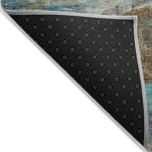 HomeRoots 8' Teal Blue Copper Abstract Round Rug – Washable, Durable, Perfect for Indoor & Outdoor Spaces 629963