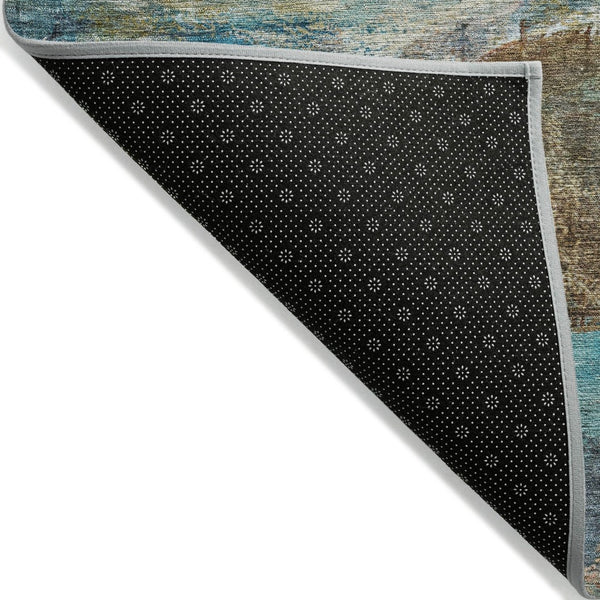 HomeRoots 8' Teal Blue Copper Abstract Round Rug – Washable, Durable, Perfect for Indoor & Outdoor Spaces 629963