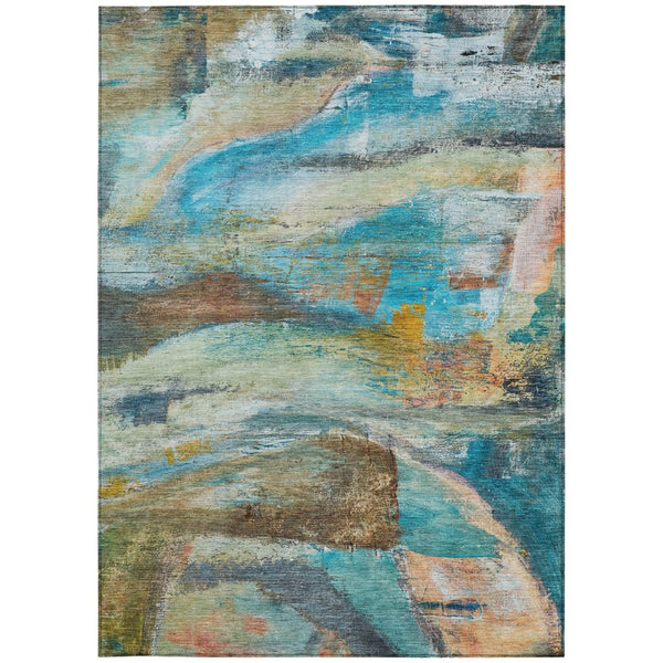 HomeRoots 9' X 12' Teal Blue Abstract Area Rug - Washable, Durable, Indoor/Outdoor Design for Modern Spaces 629965