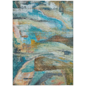 HomeRoots 9' X 12' Teal Blue Abstract Area Rug - Washable, Durable, Indoor/Outdoor Design for Modern Spaces 629965
