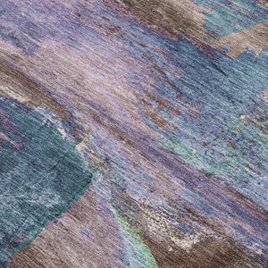 HomeRoots 5' Washable Indoor Outdoor Area Rug in Brown, Purple & Teal - Modern Abstract Design for All Spaces 629968