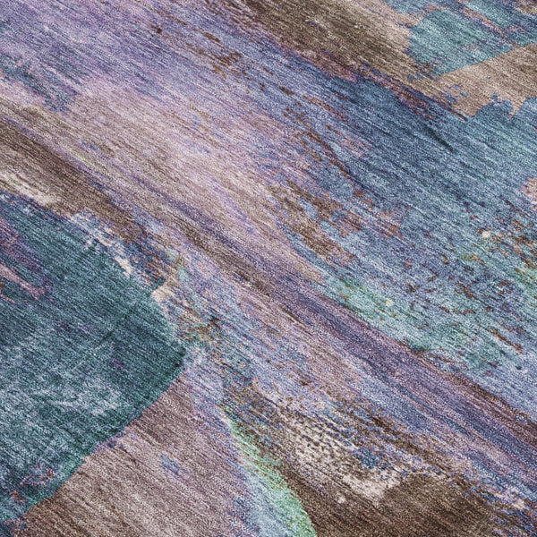 HomeRoots 5' Washable Indoor Outdoor Area Rug in Brown, Purple & Teal - Modern Abstract Design for All Spaces 629968