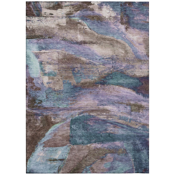 HomeRoots 5' Washable Indoor Outdoor Area Rug in Brown, Purple & Teal - Modern Abstract Design for All Spaces 629968
