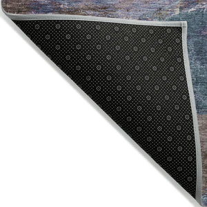 HomeRoots 8' Vibrant Brown, Purple & Teal Blue Round Abstract Area Rug - Indoor & Outdoor, Washable & Durable! 629969