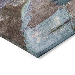 HomeRoots 8' Vibrant Brown, Purple & Teal Blue Round Abstract Area Rug - Indoor & Outdoor, Washable & Durable! 629969