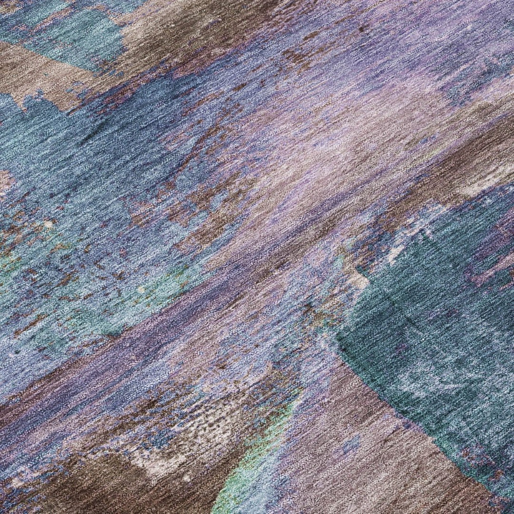 HomeRoots 8' X 10' Abstract Area Rug in Brown, Purple & Teal – Washable, Durable for Indoor/Outdoor Use! 629970