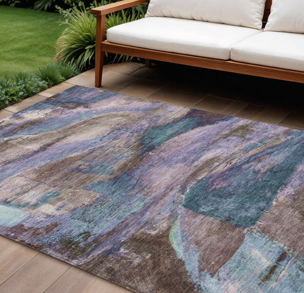 HomeRoots 9' Bold Abstract Brown, Purple & Teal Washable Area Rug for Indoor/Outdoor Use - Durable & Stylish! 629971