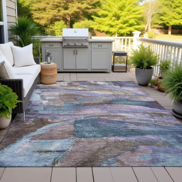 HomeRoots 9' Bold Abstract Brown, Purple & Teal Washable Area Rug for Indoor/Outdoor Use - Durable & Stylish! 629971