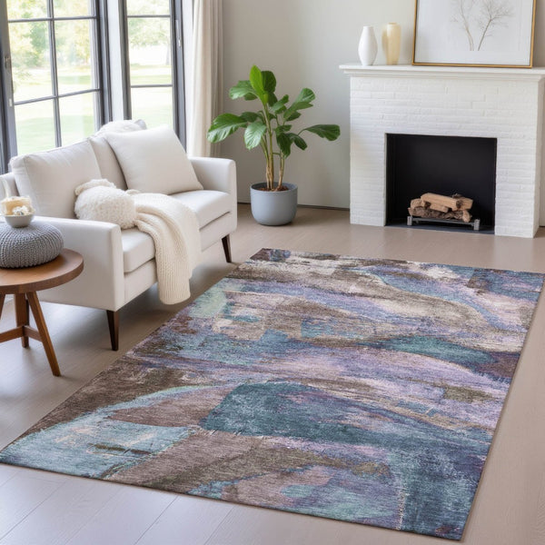 HomeRoots 9' Bold Abstract Brown, Purple & Teal Washable Area Rug for Indoor/Outdoor Use - Durable & Stylish! 629971