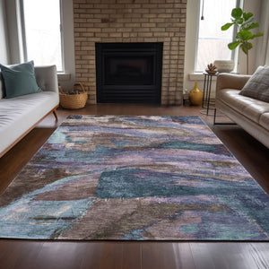 HomeRoots 9' Bold Abstract Brown, Purple & Teal Washable Area Rug for Indoor/Outdoor Use - Durable & Stylish! 629971