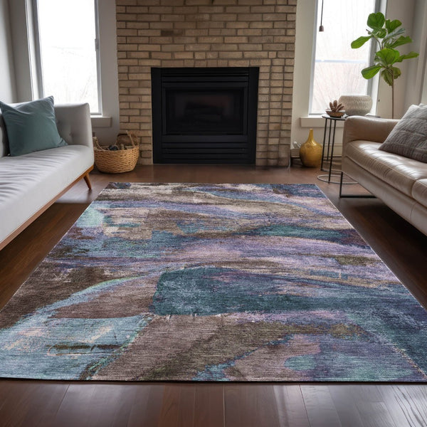 HomeRoots 9' Bold Abstract Brown, Purple & Teal Washable Area Rug for Indoor/Outdoor Use - Durable & Stylish! 629971