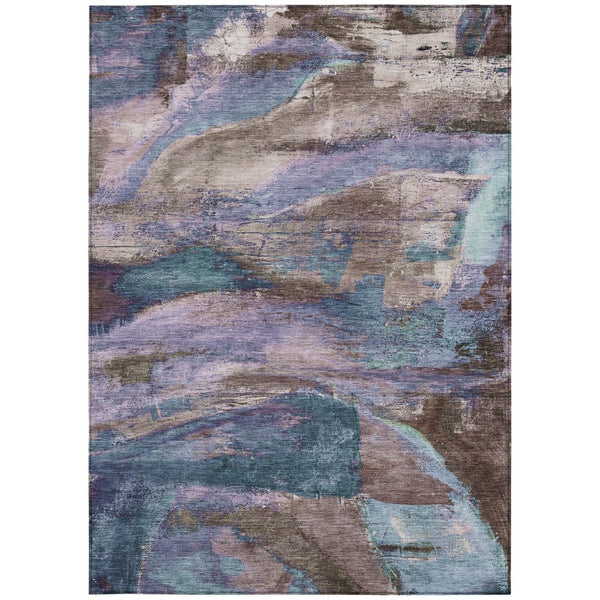 HomeRoots 10' Washable Abstract Area Rug in Brown, Purple & Teal - Durable, Stylish, Indoor/Outdoor Design! 629972