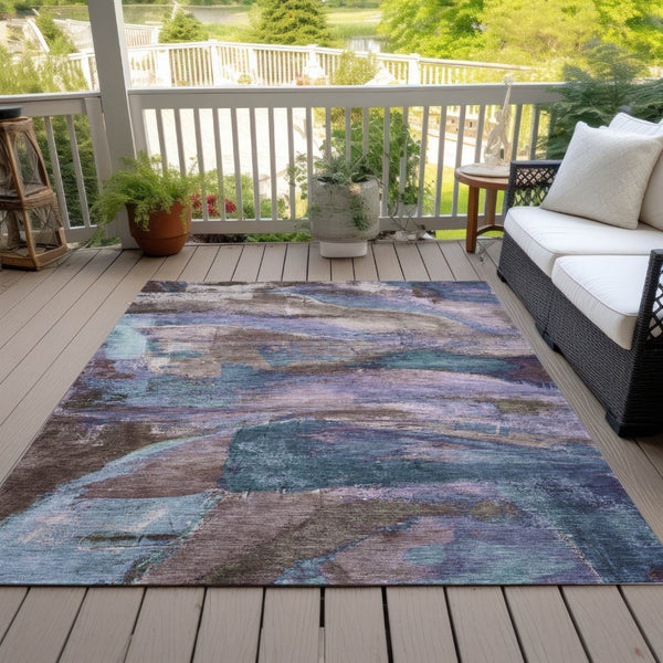 HomeRoots 10' Washable Abstract Area Rug in Brown, Purple & Teal - Durable, Stylish, Indoor/Outdoor Design! 629972