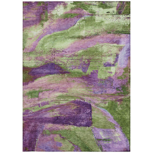 HomeRoots 5' X 8' Vibrant Purple Plum & Green Abstract Area Rug - Washable, Durable for Indoor/Outdoor Use! 629974