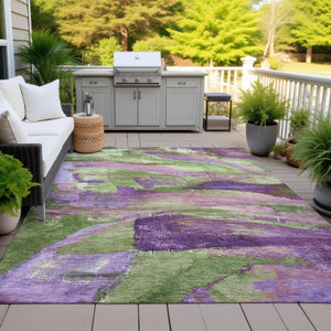 HomeRoots 5' X 8' Vibrant Purple Plum & Green Abstract Area Rug - Washable, Durable for Indoor/Outdoor Use! 629974