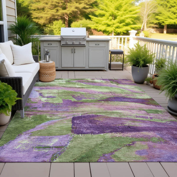 HomeRoots 5' X 8' Vibrant Purple Plum & Green Abstract Area Rug - Washable, Durable for Indoor/Outdoor Use! 629974