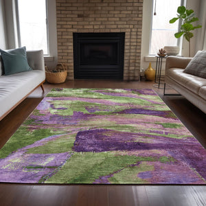 HomeRoots 5' X 8' Vibrant Purple Plum & Green Abstract Area Rug - Washable, Durable for Indoor/Outdoor Use! 629974