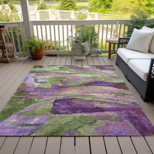 HomeRoots 5' X 8' Vibrant Purple Plum & Green Abstract Area Rug - Washable, Durable for Indoor/Outdoor Use! 629974