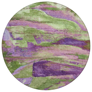 HomeRoots 8' Vibrant Purple Plum and Green Abstract Round Area Rug - Washable, Durable for Indoor/Outdoor Use 629975