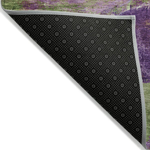 HomeRoots 8' Vibrant Purple Plum and Green Abstract Round Area Rug - Washable, Durable for Indoor/Outdoor Use 629975