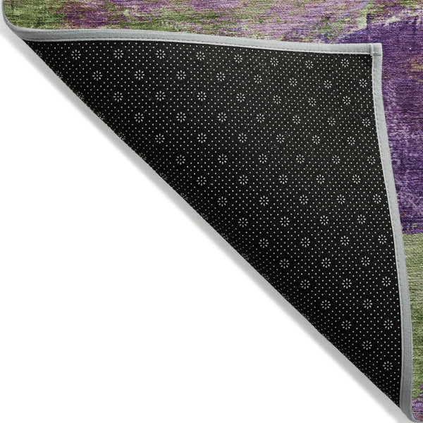 HomeRoots 8' Vibrant Purple Plum and Green Abstract Round Area Rug - Washable, Durable for Indoor/Outdoor Use 629975