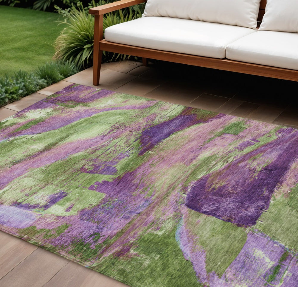 HomeRoots 8' X 10' Purple Plum and Green Abstract Rug – Durable, Washable, Stylish for Indoor & Outdoor Spaces 629976