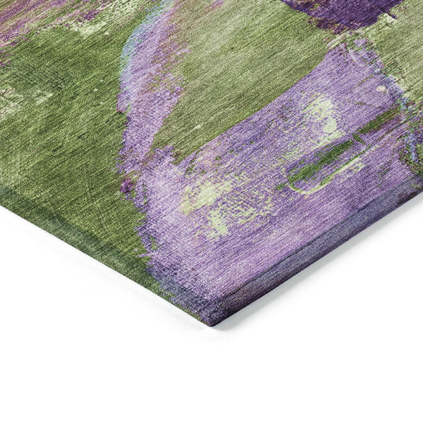 HomeRoots 9' X 12' Vibrant Purple Plum & Green Abstract Washable Area Rug for Indoor & Outdoor Spaces 629977