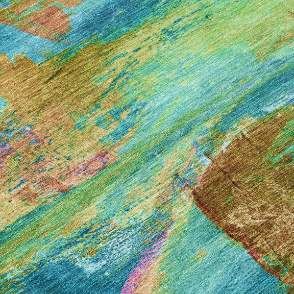 HomeRoots 8' X 10' Vibrant Teal Blue, Lime Green & Blush Abstract Washable Area Rug for Indoor/Outdoor Use 629982