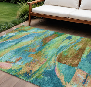 HomeRoots 9' Modern Abstract Washable Area Rug in Teal, Lime & Blush - Indoor/Outdoor Durability for Family Homes 629983