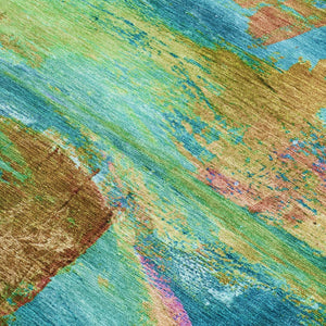 HomeRoots 9' Modern Abstract Washable Area Rug in Teal, Lime & Blush - Indoor/Outdoor Durability for Family Homes 629983