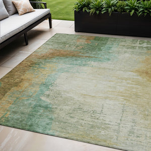 HomeRoots 5' Stylish Artichoke Green Abstract Washable Area Rug - Perfect for Indoor & Outdoor Spaces! 629986