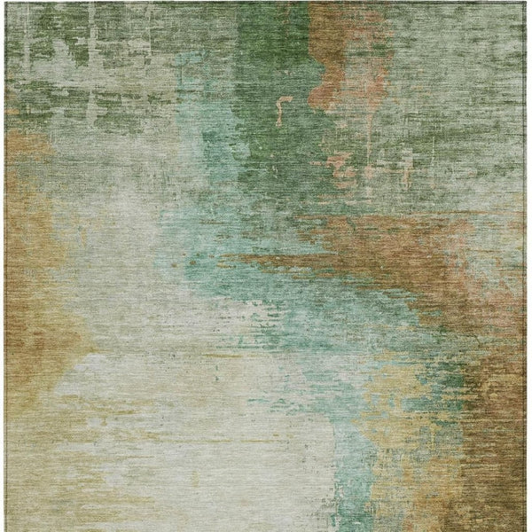 HomeRoots 5' Stylish Artichoke Green Abstract Washable Area Rug - Perfect for Indoor & Outdoor Spaces! 629986